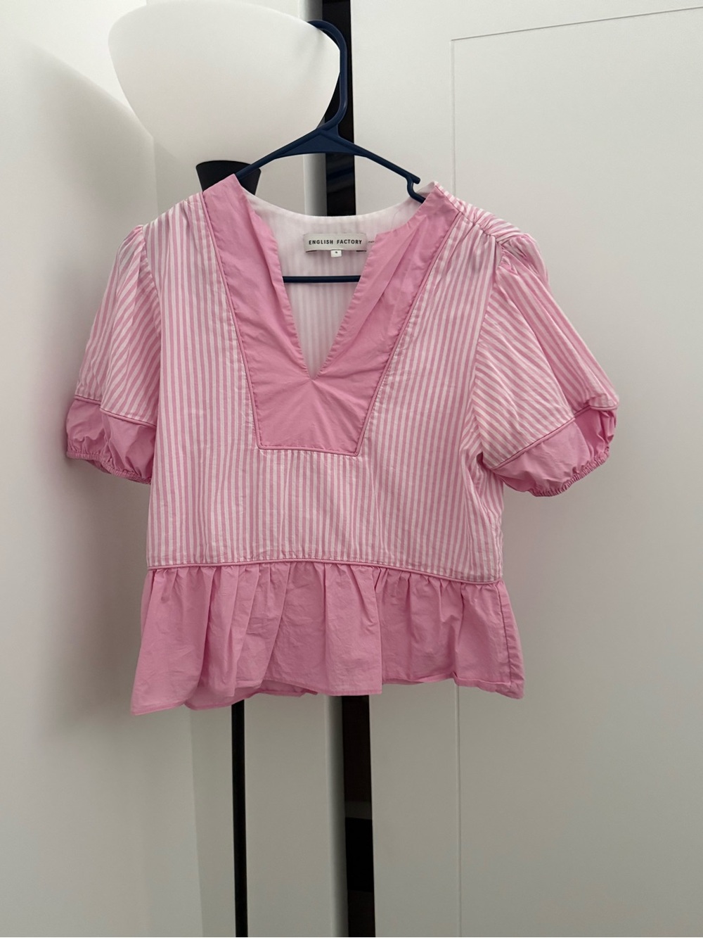 English Factory Pink Striped Peplum Blouse